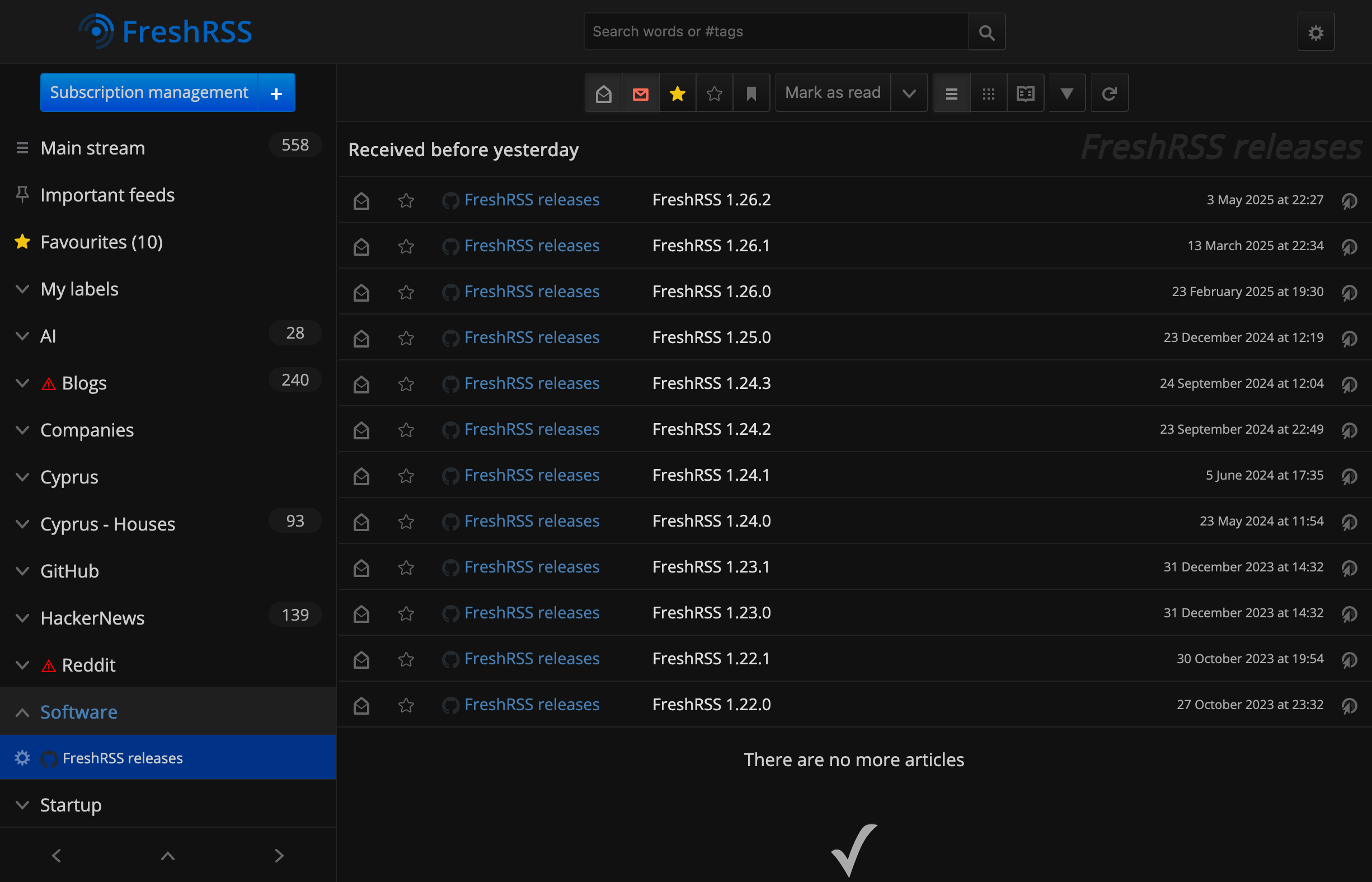 screenshot of fresh rss